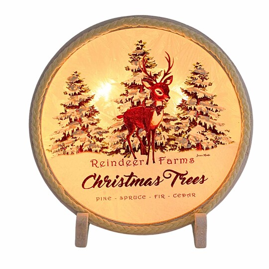 Stony Creek 7.5 Inch Holiday Pre-Lit Accent With Frame Christmas Lighted Glass Accent , Christmas Decor Santa Claus Reindeer Trees